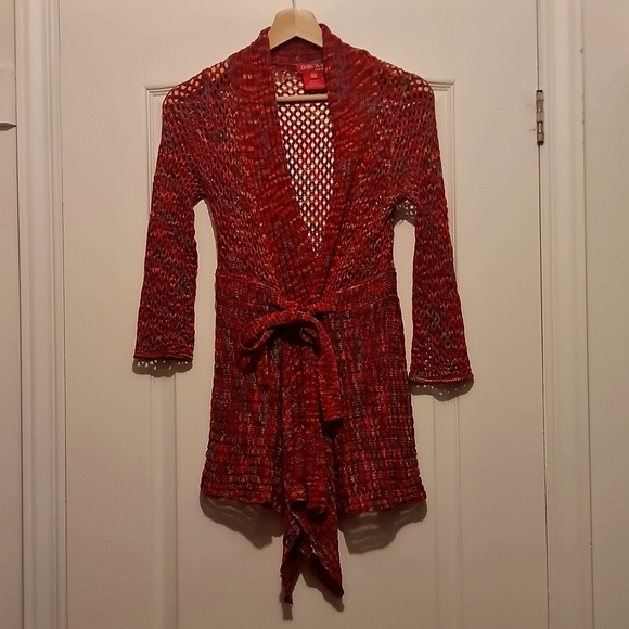 display paris Sweaters - Display Paris crochet red cardigan. Woman's small/medium 100% acrylic boho